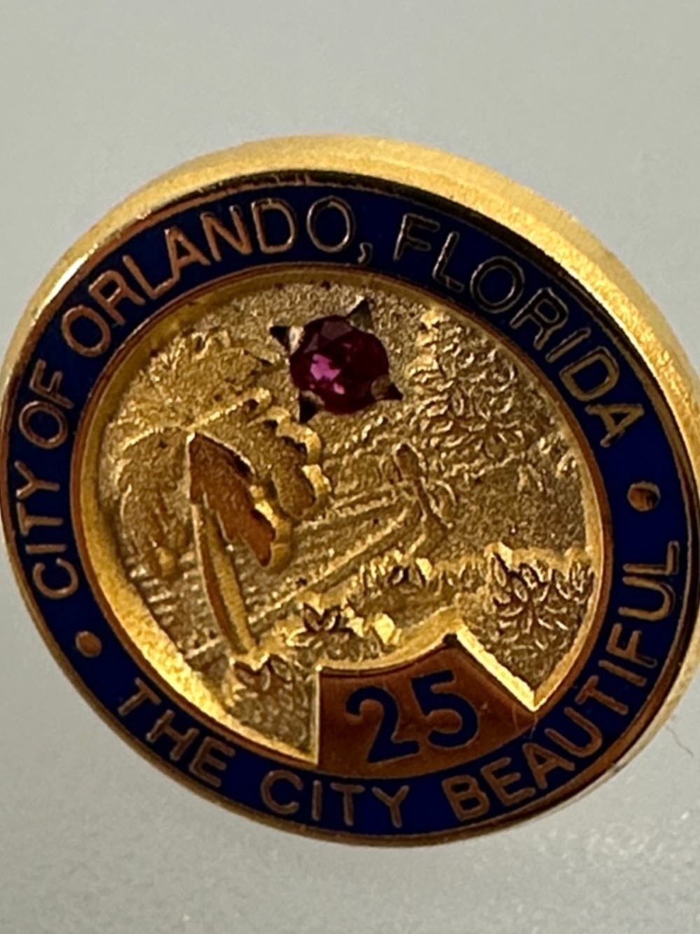 24k GF real Ruby Gemstone City of Orlando 25th Anniversary Brooch​